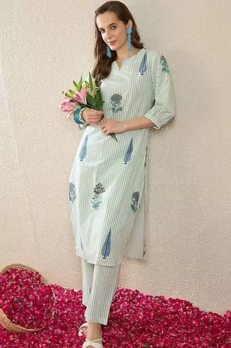 Women Printed Regular Pure Cotton Kurta with Trousers