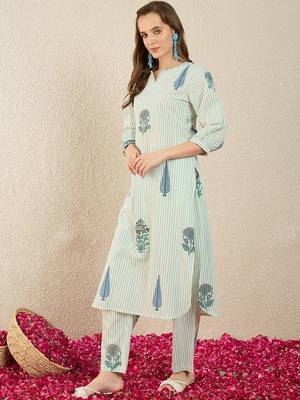Women Printed Regular Pure Cotton Kurta with Trousers 3