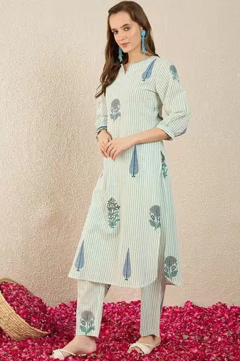 Women Printed Regular Pure Cotton Kurta with Trousers