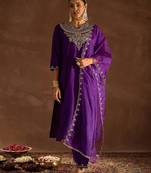 Purple Ethnic Motifs Zari Embroidered Kurta with Trousers & With Dupatta