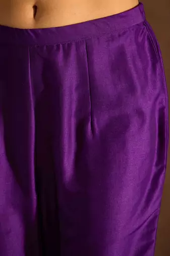 Purple Ethnic Motifs Zari Embroidered Kurta with Trousers & With Dupatta