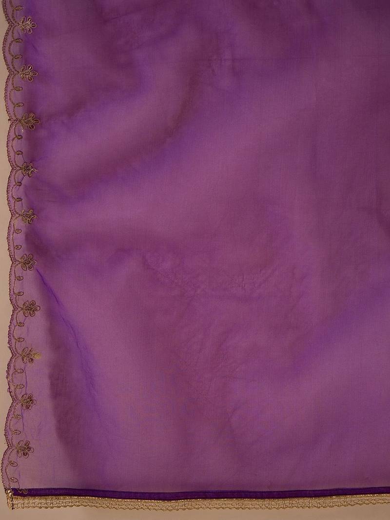 Purple Ethnic Motifs Zari Embroidered Kurta with Trousers & With Dupatta