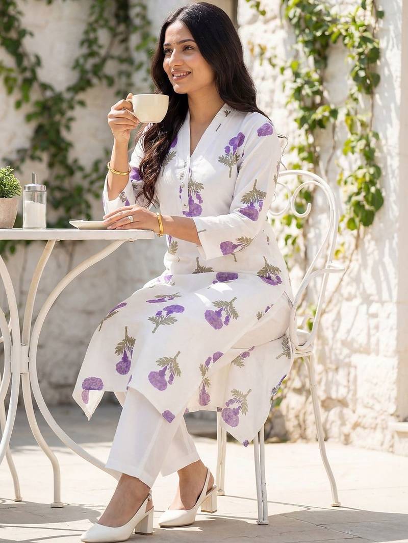 Women Floral Printed Regular Pure Cotton Kurta with Trousers