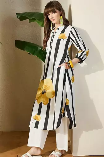 Women Floral Printed Regular Pure Cotton Kurta with Trousers