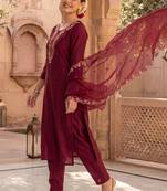 Women Ethnic Motifs Embroidered Regular Kurta with Trousers & With Dupatta