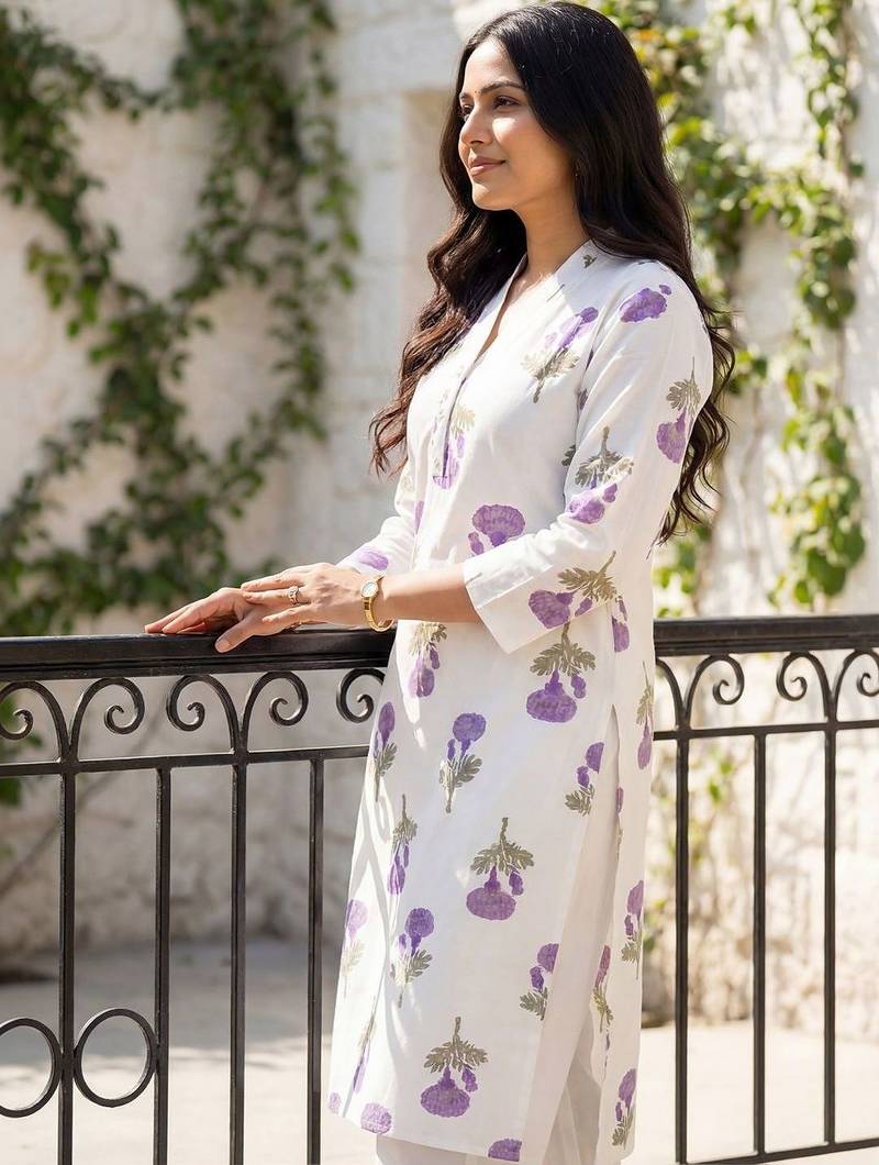 Women Floral Printed Regular Pure Cotton Kurta with Trousers