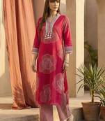 Women Floral Printed Regular Gotta Patti Pure Cotton Kurta with Trousers