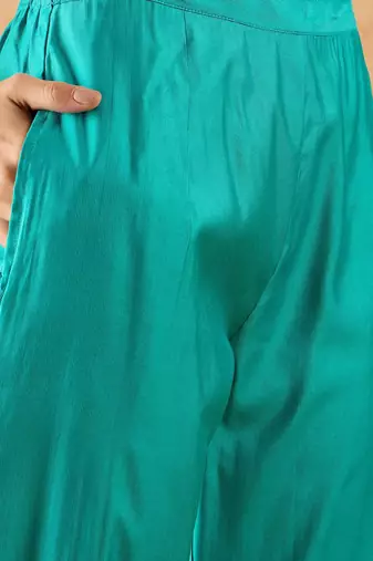 Ethnic Motifs Embroidered A-Line Sequinned Liva Kurta with Trousers & Dupatta