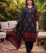 Women Floral Printed Regular Thread Work Pure Cotton Kurta with Trousers & With Dupatta