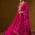 Floral Embroidered Notched Neck Pleated A-Line Kurta With Trousers & Dupatta