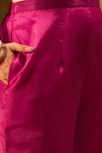 Floral Embroidered Notched Neck Pleated A-Line Kurta With Trousers & Dupatta
