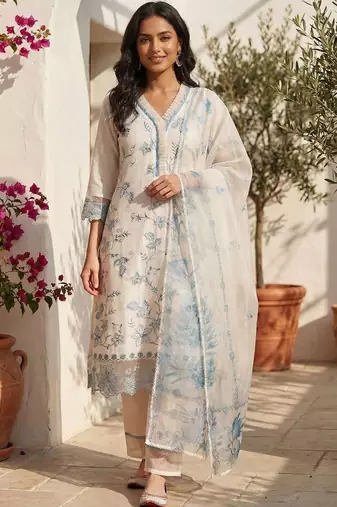 Women Floral Embroidered Regular Thread Work Kurta with Trousers & With Dupatta