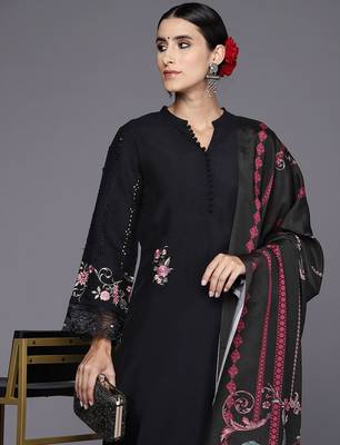 Women Floral Embroidered Regular Thread Work Kurta with Trousers & Dupatta 5