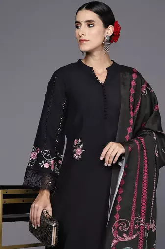 Women Floral Embroidered Regular Thread Work Kurta with Trousers & Dupatta