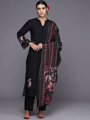 Women Floral Embroidered Regular Thread Work Kurta with Trousers & Dupatta 6