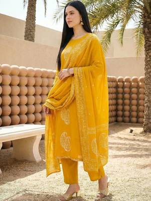 Women Ethnic Motifs Embroidered Regular Thread Work Pure Cotton Kurta with Trousers & With Dupatta 2