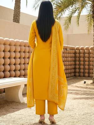 Women Ethnic Motifs Embroidered Regular Thread Work Pure Cotton Kurta with Trousers & With Dupatta 3