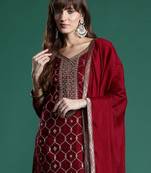 Embroidered Jacquard Zari Kurta With Trousers & Dupatta