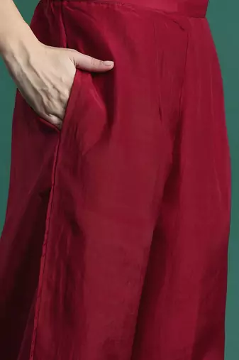 Embroidered Jacquard Zari Kurta With Trousers & Dupatta