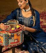 Ethnic Motifs Embroidered Zari Straight Kurta with Trousers & Dupatta
