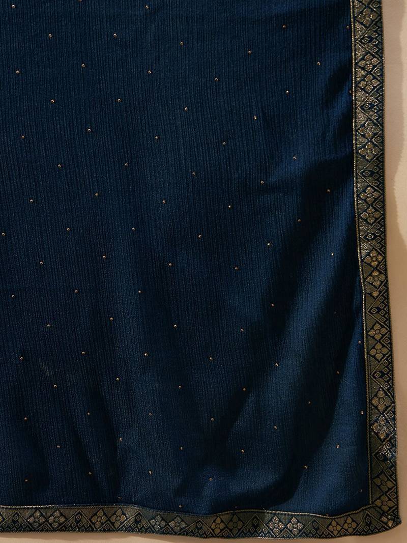 Ethnic Motifs Embroidered Zari Straight Kurta with Trousers & Dupatta