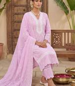 Women Ethnic Motifs Embroidered Regular Thread Work Pure Cotton Kurta with Trousers & With Dupatta