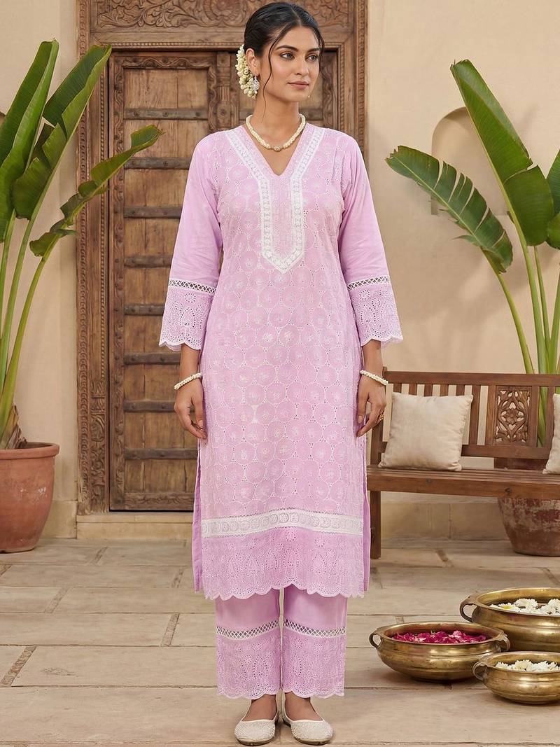 Women Ethnic Motifs Embroidered Regular Thread Work Pure Cotton Kurta with Trousers & With Dupatta