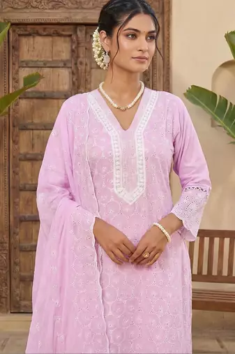 Women Ethnic Motifs Embroidered Regular Thread Work Pure Cotton Kurta with Trousers & With Dupatta