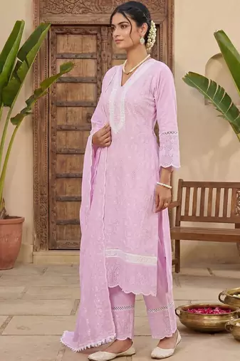 Women Ethnic Motifs Embroidered Regular Thread Work Pure Cotton Kurta with Trousers & With Dupatta