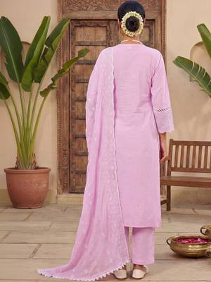 Women Ethnic Motifs Embroidered Regular Thread Work Pure Cotton Kurta with Trousers & With Dupatta 5