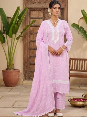 Women Ethnic Motifs Embroidered Regular Thread Work Pure Cotton Kurta with Trousers & With Dupatta 6