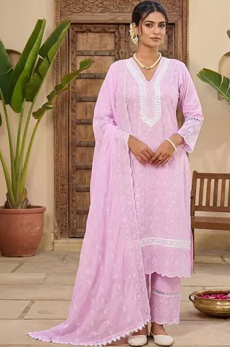 Women Ethnic Motifs Embroidered Regular Thread Work Pure Cotton Kurta with Trousers & With Dupatta