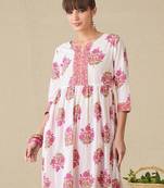 Floral Printed Notch Neck A-Line Pure Cotton Kurta With Trousers