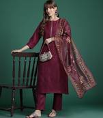 Ethnic Motifs Yoke Design Thread Work Kurta with Trousers & With Dupatta
