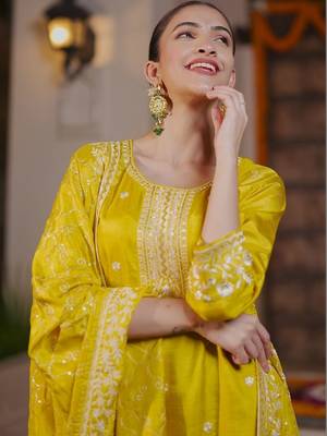 Women Ethnic Motifs Embroidered Regular Sequinned Kurta with Trousers & With Dupatta 1