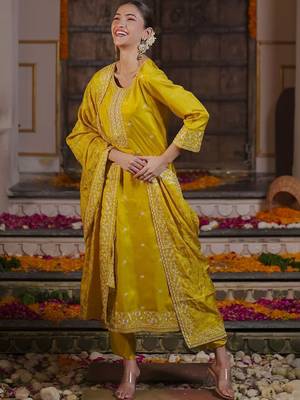 Women Ethnic Motifs Embroidered Regular Sequinned Kurta with Trousers & With Dupatta 3