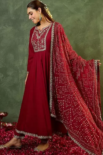 Women Ethnic Motifs Embroidered Empire Kurta with Trousers & With Dupatta