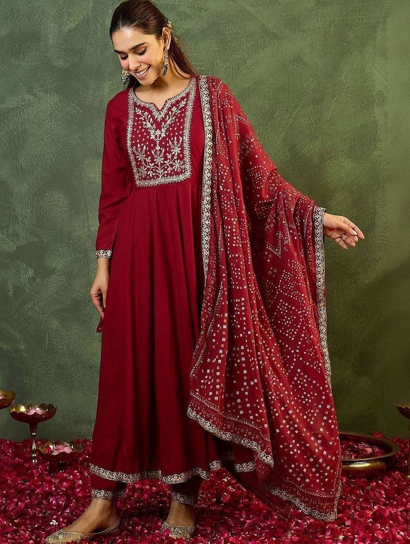 Women Ethnic Motifs Embroidered Empire Kurta with Trousers & With Dupatta