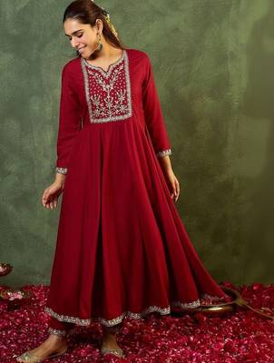 Women Ethnic Motifs Embroidered Empire Kurta with Trousers & With Dupatta 6