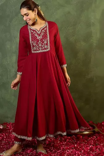 Women Ethnic Motifs Embroidered Empire Kurta with Trousers & With Dupatta