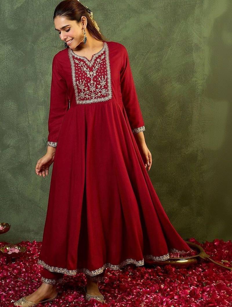Women Ethnic Motifs Embroidered Empire Kurta with Trousers & With Dupatta