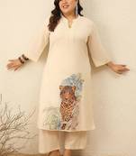Plus Size Animal Printed Regular Pure Cotton Kurta with Trousers