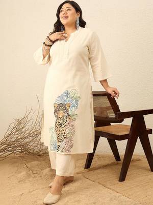 Plus Size Animal Printed Regular Pure Cotton Kurta with Trousers 3