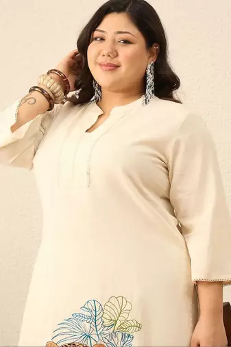 Plus Size Animal Printed Regular Pure Cotton Kurta with Trousers