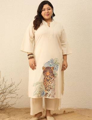 Plus Size Animal Printed Regular Pure Cotton Kurta with Trousers 5