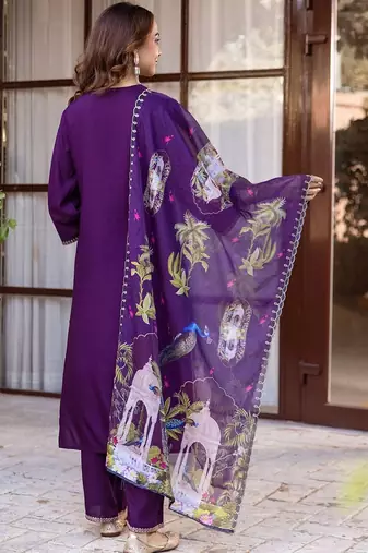 Women Ethnic Motifs Embroidered Regular Thread Work Kurta with Trousers & With Dupatta
