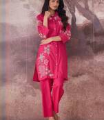 Floral Embroidered Thread Work Pure Cotton Kurta With Trouser