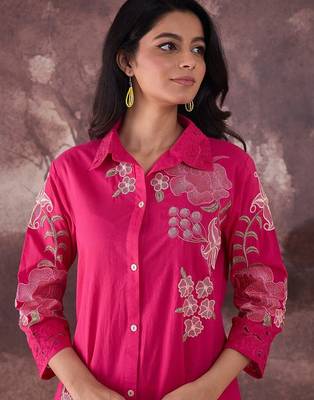 Floral Embroidered Thread Work Pure Cotton Kurta With Trouser 2