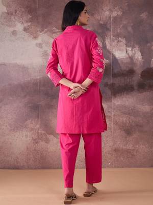 Floral Embroidered Thread Work Pure Cotton Kurta With Trouser 5