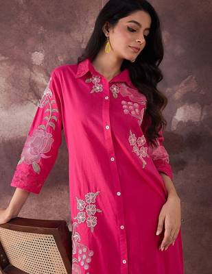 Floral Embroidered Thread Work Pure Cotton Kurta With Trouser 6